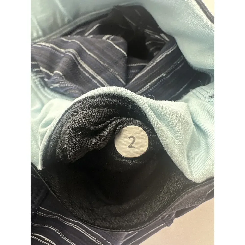 Lululemon What The Sport Short Stripe Pockets Run Stretch Blue Black Size 2 - Picture 9 of 15